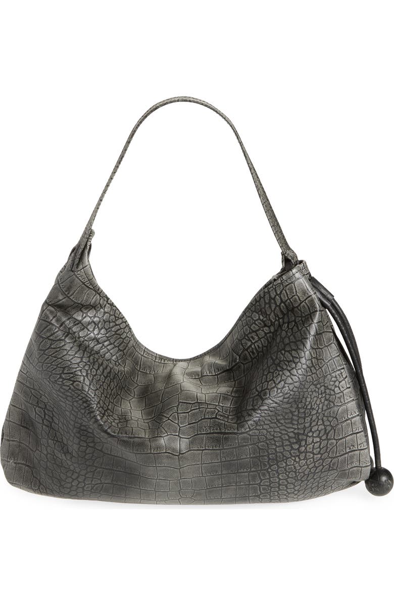 Marni Medium Croc Embossed Leather Hobo Bag, Main, color, 00N99 Black