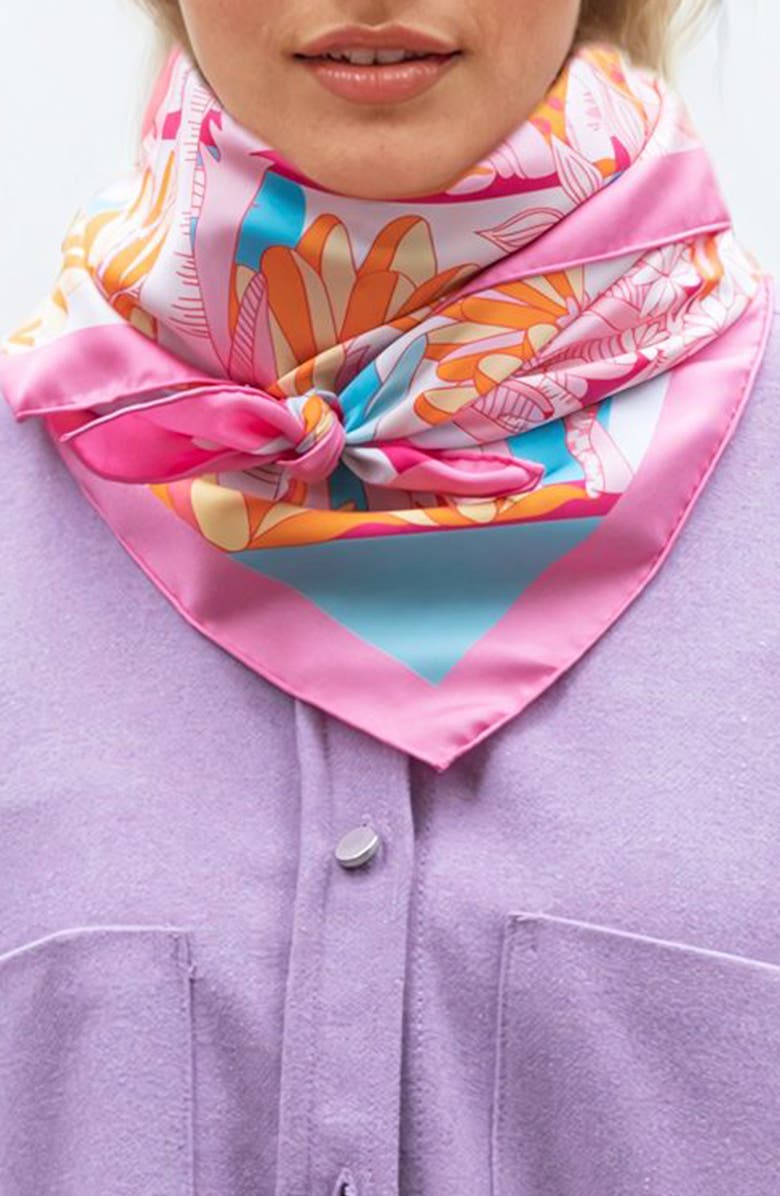 Jessie Zhao New York Double Sided Silk Scarf Of Around The World, Alternate, color, Pink