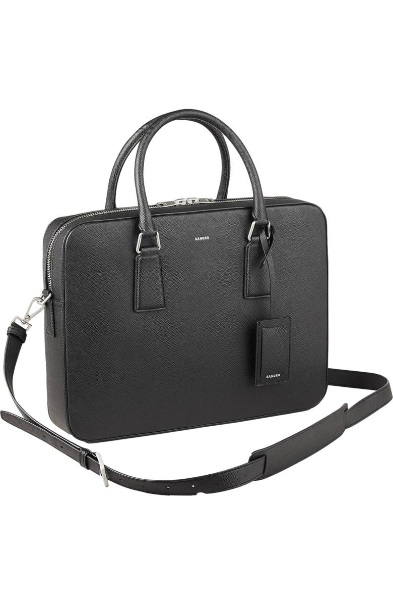 SANDRO Reconstituted leather briefcase, Alternate, color, Black