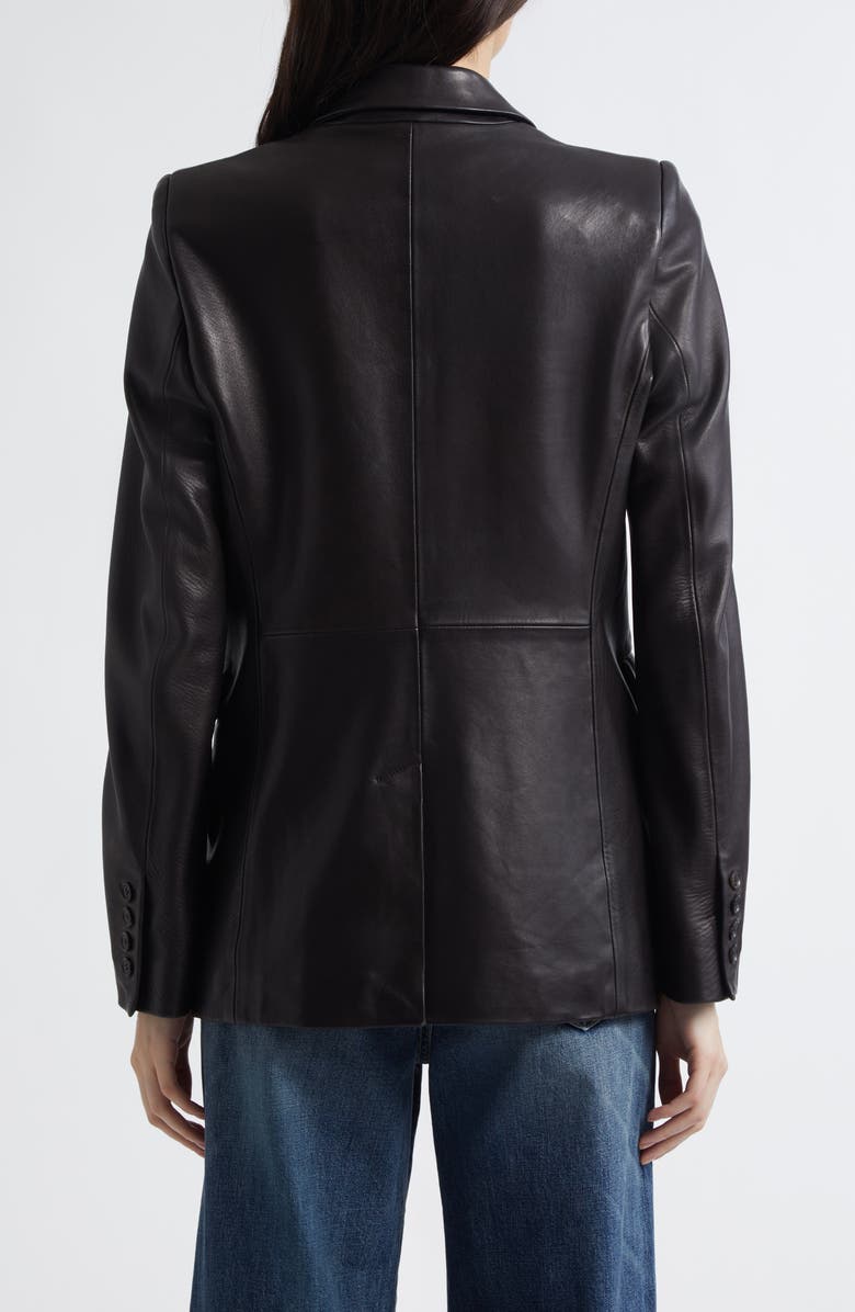 Nili Lotan Belmonde One-Button Lambskin Leather Blazer, Alternate, color, Black