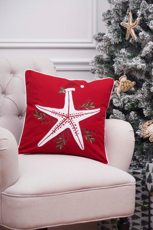 C & F Home C&f Home Sea Life Starfish Christmas Throw Pillow, 18" X 18" In Red