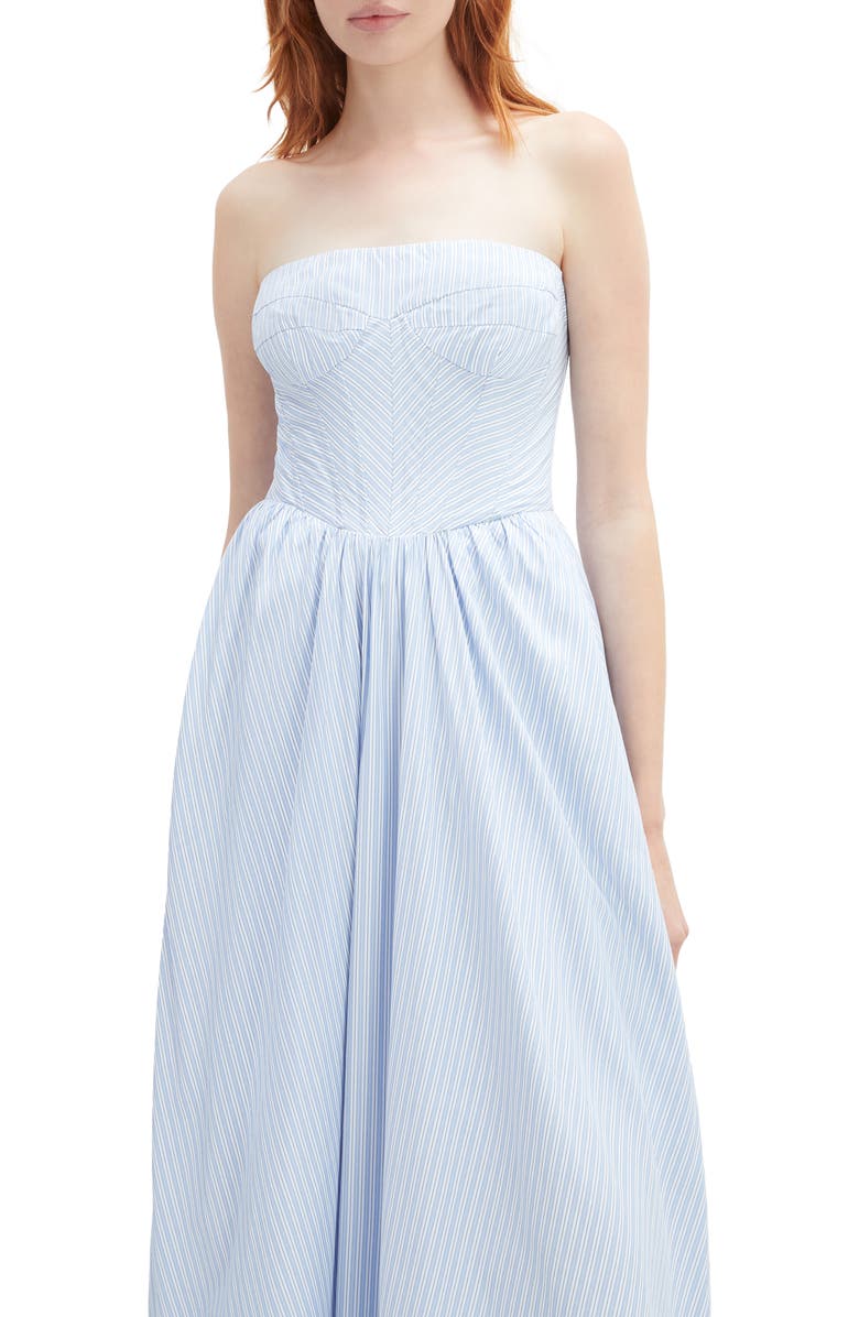 Bardot Lola Stripe Strapless Corset Midi Dress, Alternate, color, Blue Stripe