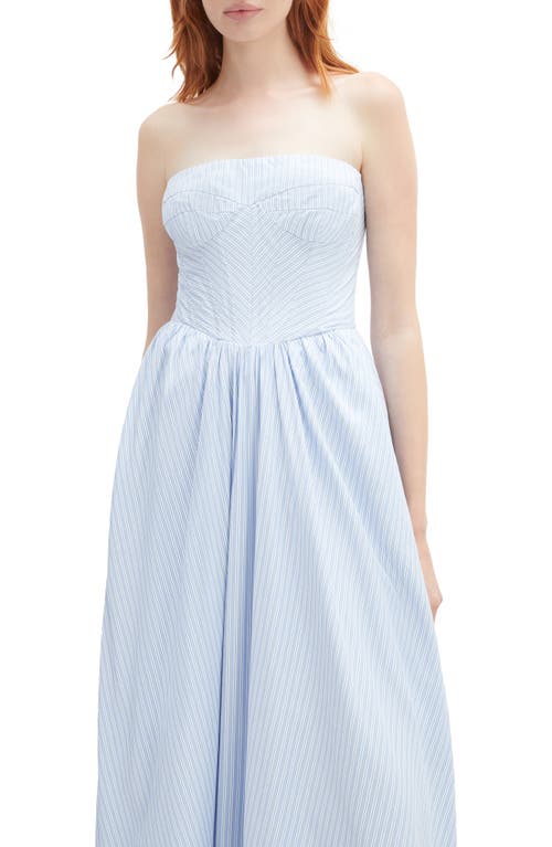 Bardot Lola Stripe Strapless Corset Midi Dress In Blue