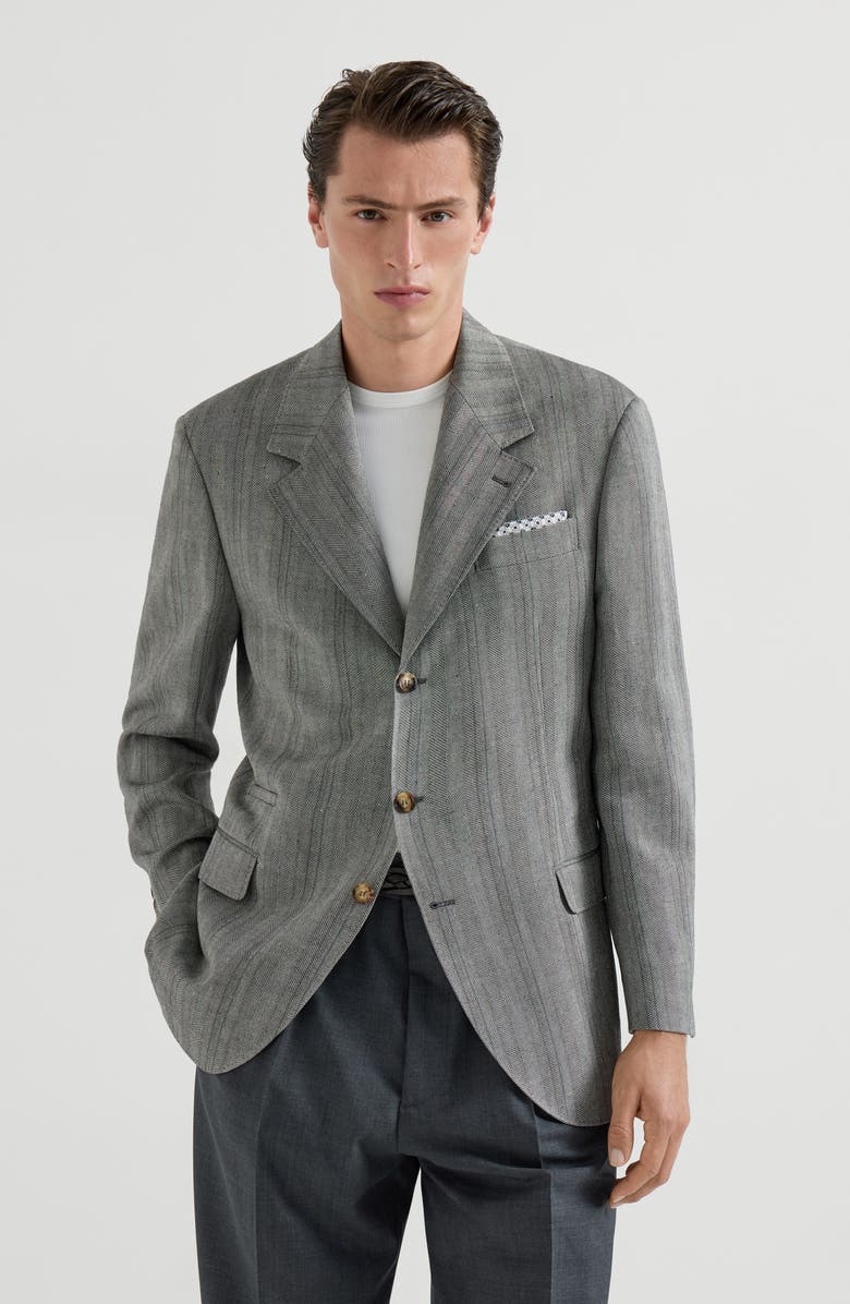 Brunello Cucinelli Chevron blazer, Alternate, color, Medium Grey