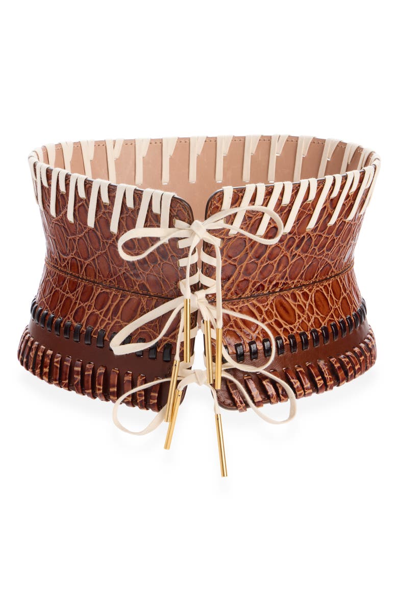 Dries Van Noten Whipstitch Leather Corset Belt, Alternate, color, Tan 712