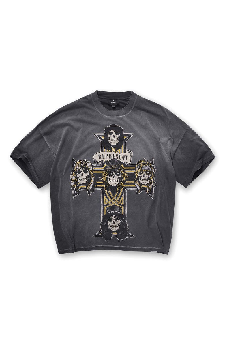 Represent G 'n' R Cotton T-Shirt, Alternate, color, Stained Black