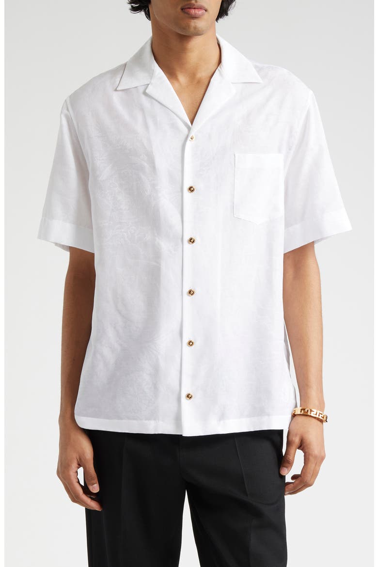Barocco Jacquard Camp Shirt, Main, color, OPTICAL WHITE