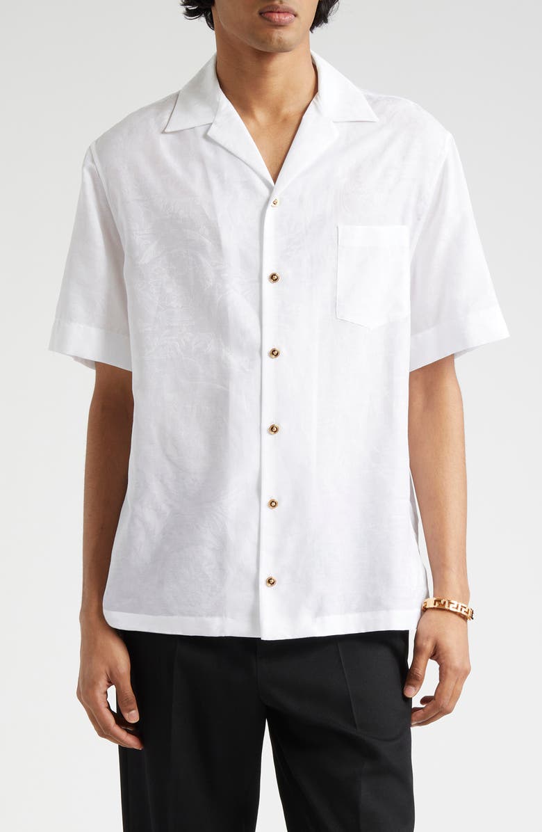 Versace Barocco Jacquard Camp Shirt, Main, color, Optical White