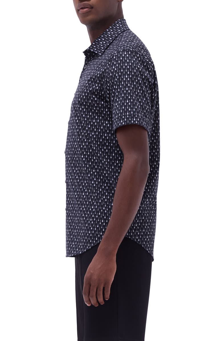 Bugatchi Miles OoohCotton<sup>®</sup> Guitar Print Short Sleeve Button-Up Shirt, Alternate, color, 