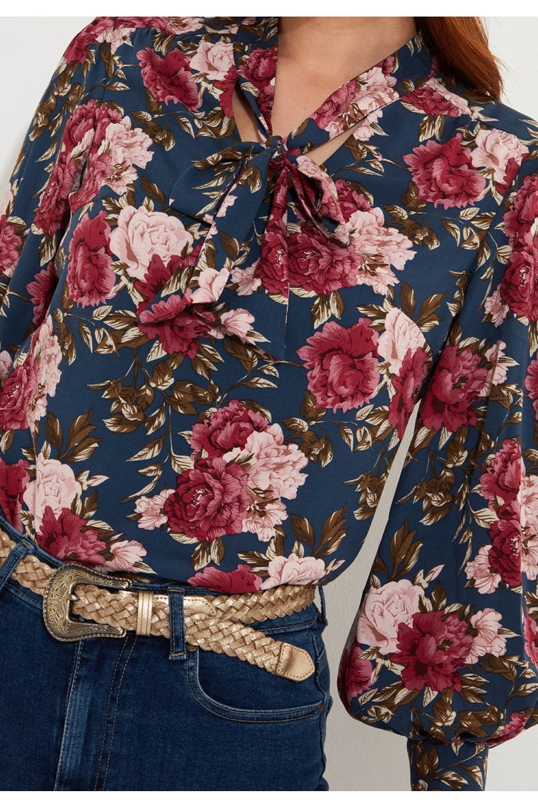 Tie Neck Blouse, Alternate, color, CABBAGE FLORAL