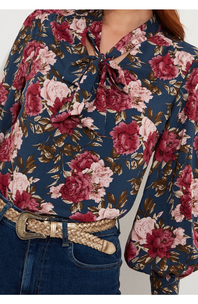 Joe Browns Tie Neck Blouse, Alternate, color, Cabbage Floral