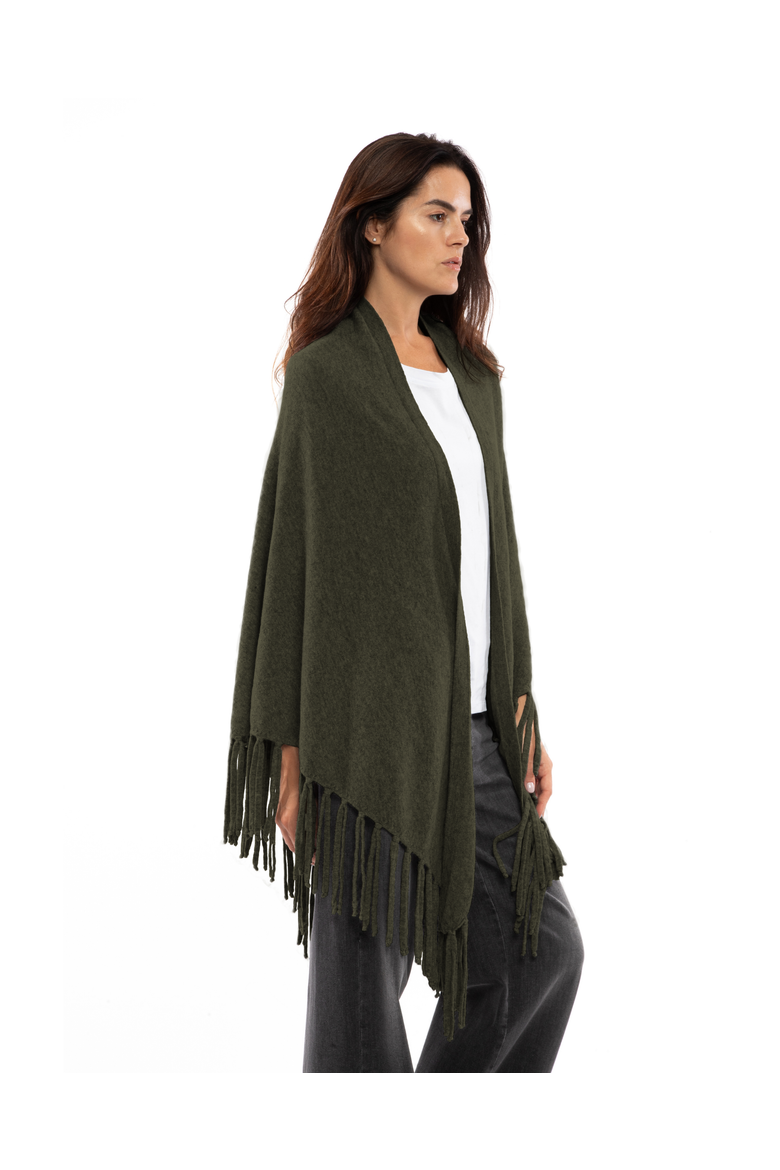 Pure Cashmere Fringe Wrap, Alternate, color, Olive Green