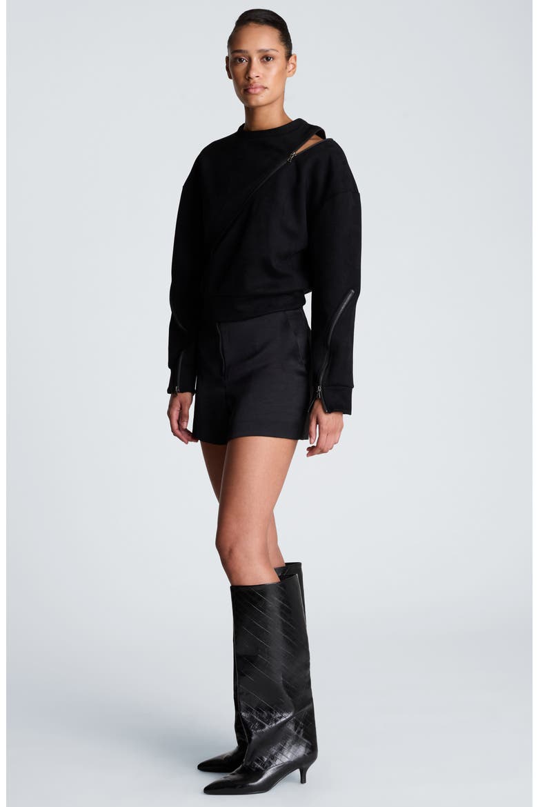 Diagonal Zip Sweatshirt, Alternate, color, BLACK