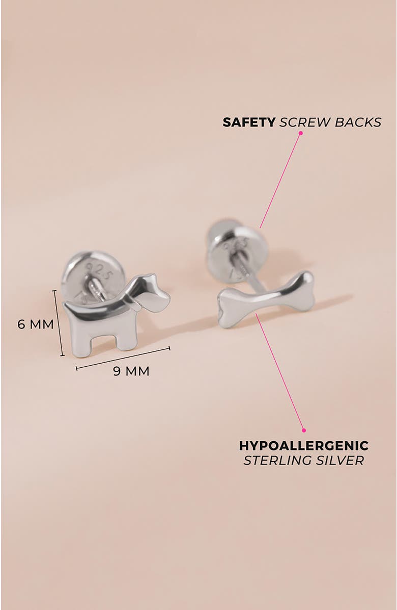 In Season Jewelry Tiny Dog and Bone Earrings, Alternate, color, Silver