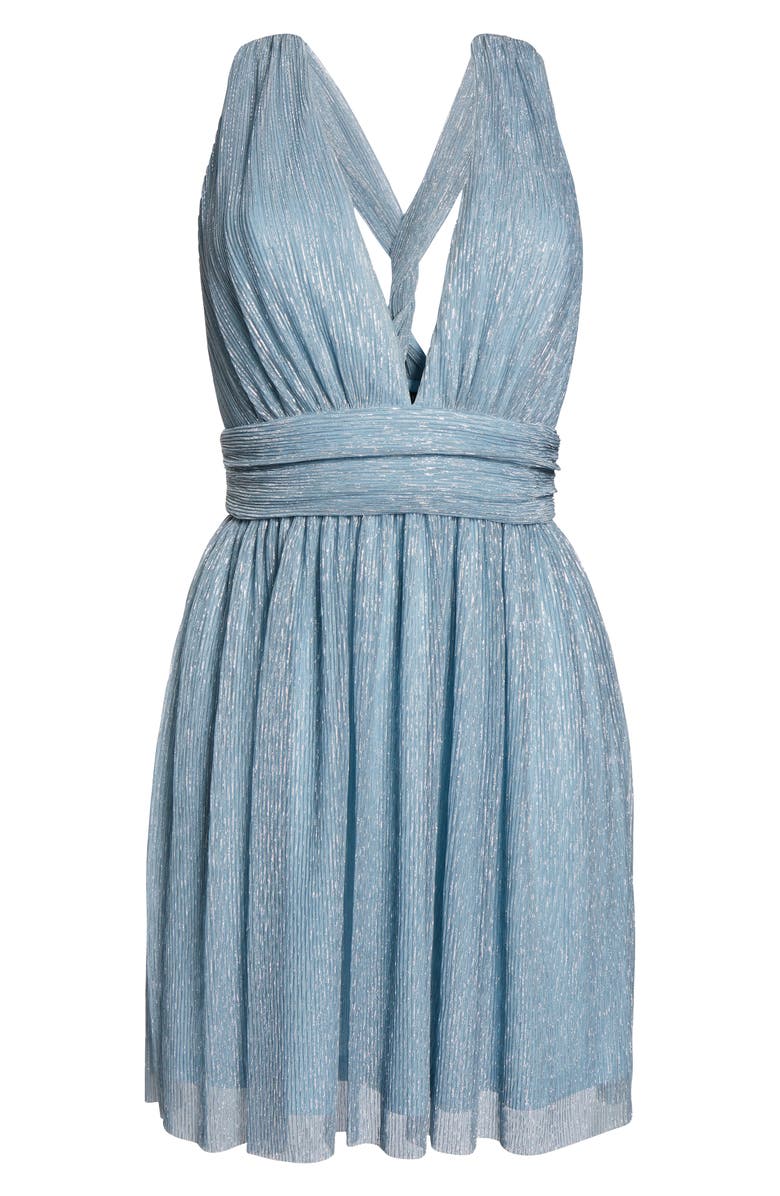 Lulus Metallic Stripe Twist Back Cocktail Dress, Alternate, color, 