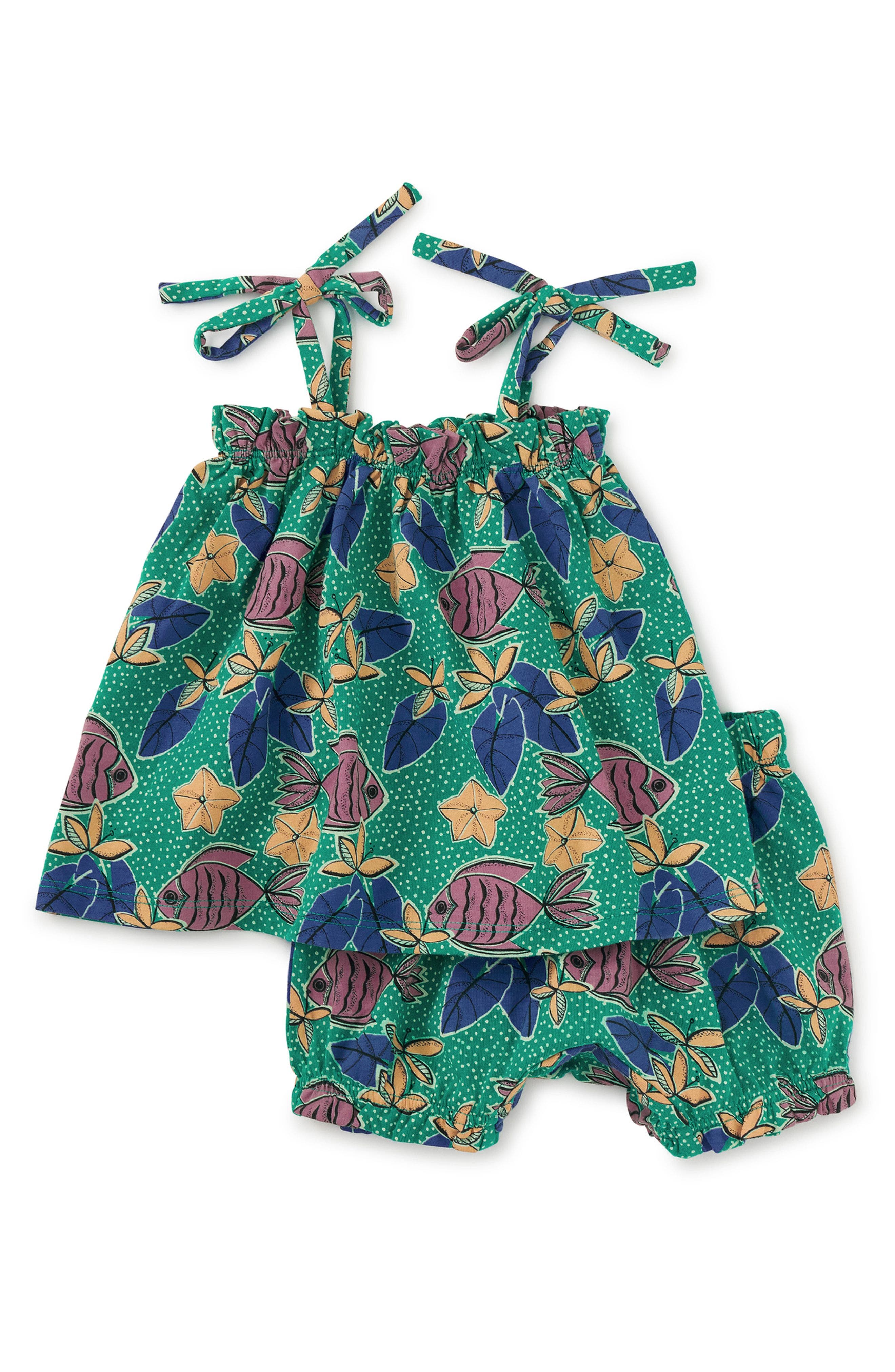 Tea Collection Tie Shoulder Baby Set in Brazilian Tropical Fish 