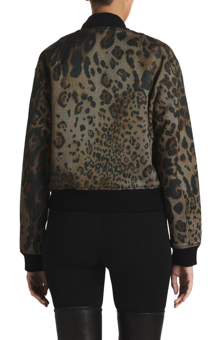 St. John Collection Leopard Print Cotton Blend Twill Bomber Jacket, Alternate, color, 