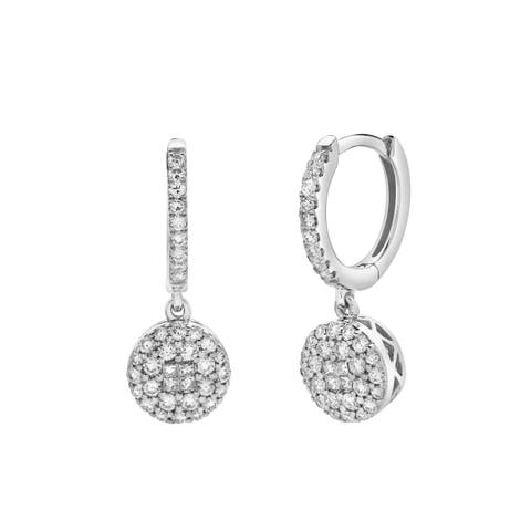 Zinnia Pave Round Diamond Drop Huggie Hoop Earrings in 14K Gold
