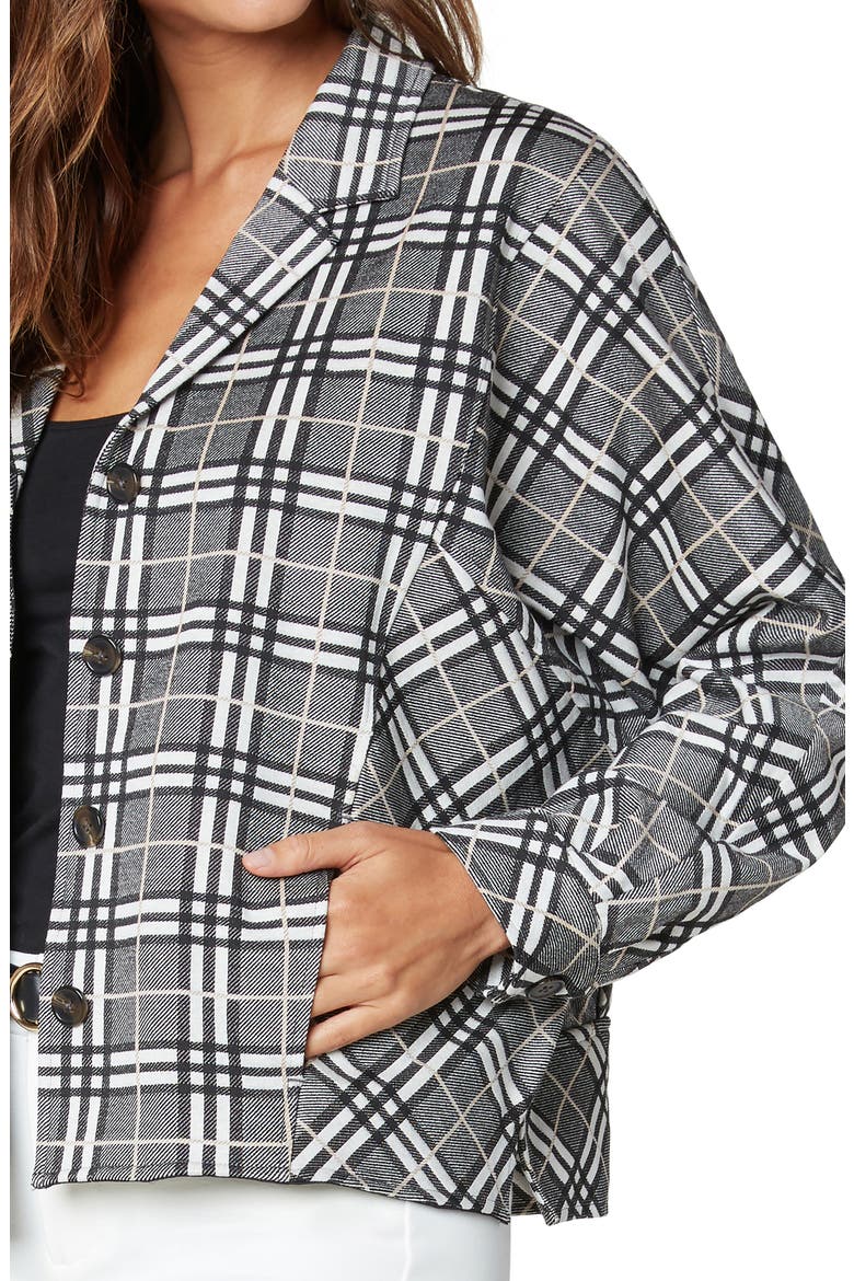 Cocoon Plaid Crop Jacket, Alternate, color, BLACK/ CREAM/ KHAKI