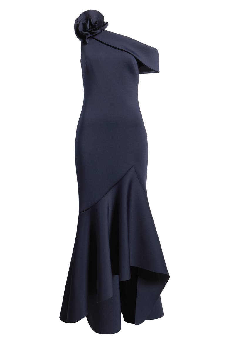 Ruffle One-Shoulder Gown, Main, color, NAVY