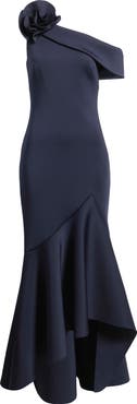 Eliza J Ruffle One-Shoulder Gown