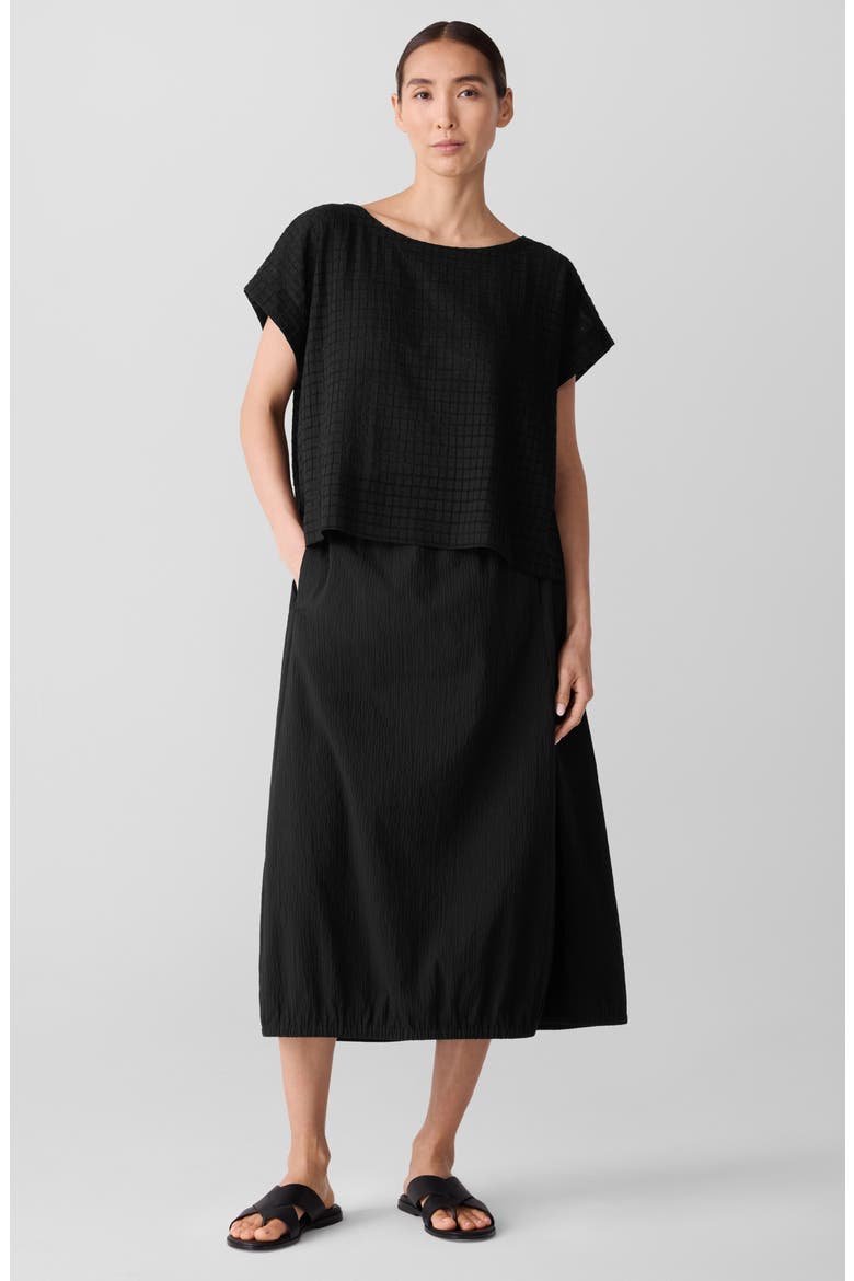 Crinkled Stretch Organic Cotton Midi Skirt, Alternate, color, BLACK