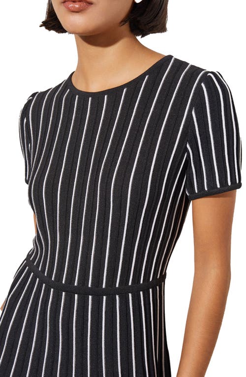 Ming Wang Modern Fit Stripe A-line Knit Dress In Black