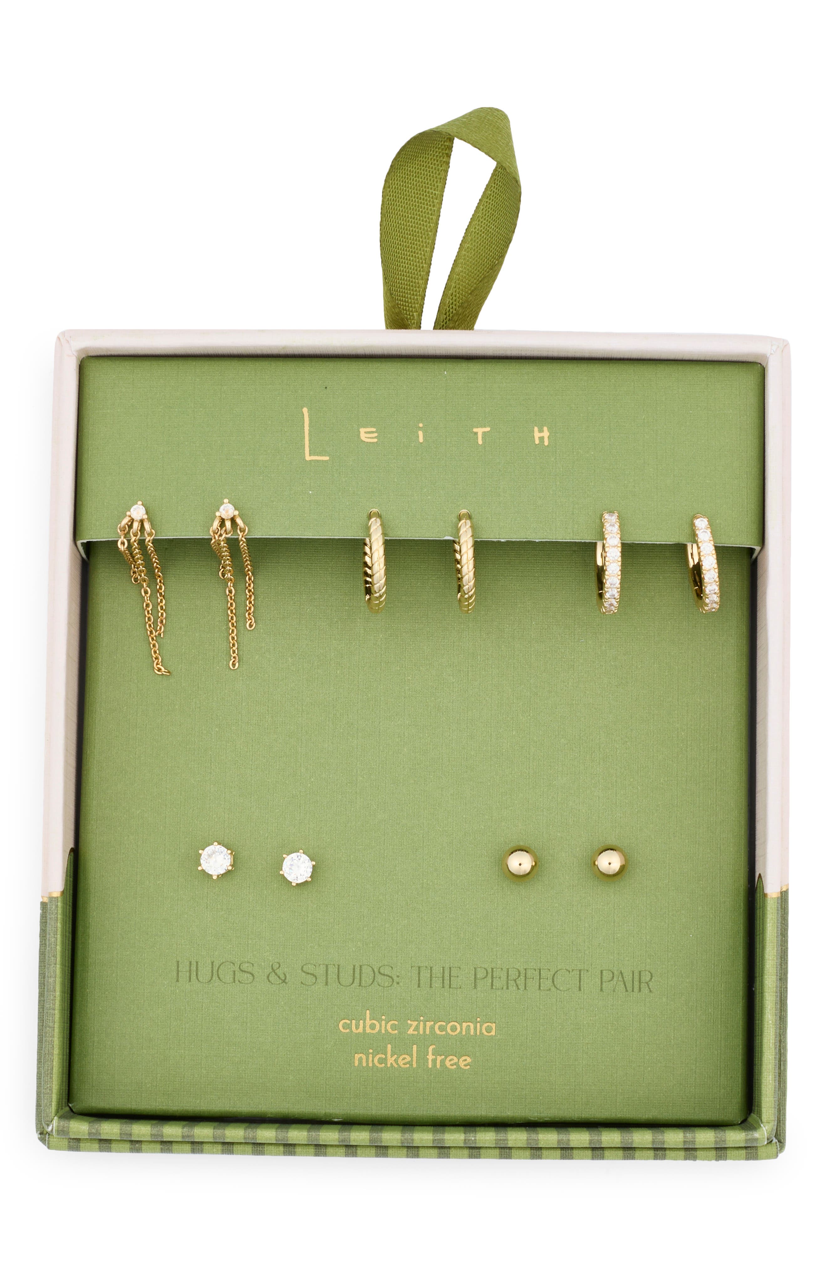 Leith 5-Pack Chain Hugs &amp; Studs Earrings Set
