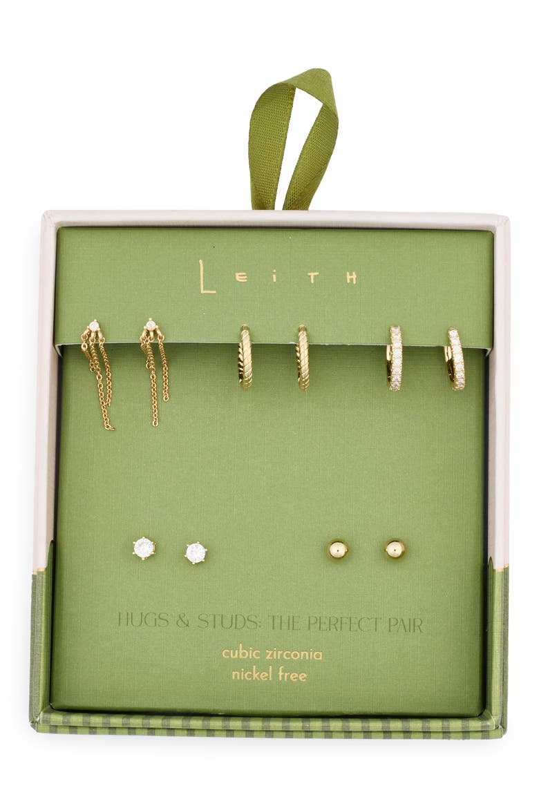 5-Pack Chain Hugs & Studs Earrings Set, Main, color, CLEAR- GOLD