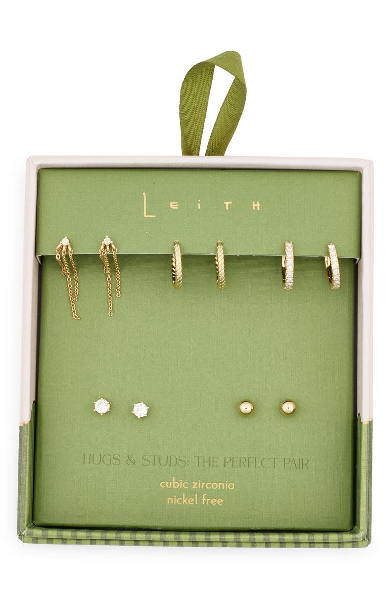 Leith 5-Pack Chain Hugs & Studs Earrings Set, Main, color, Clear- Gold