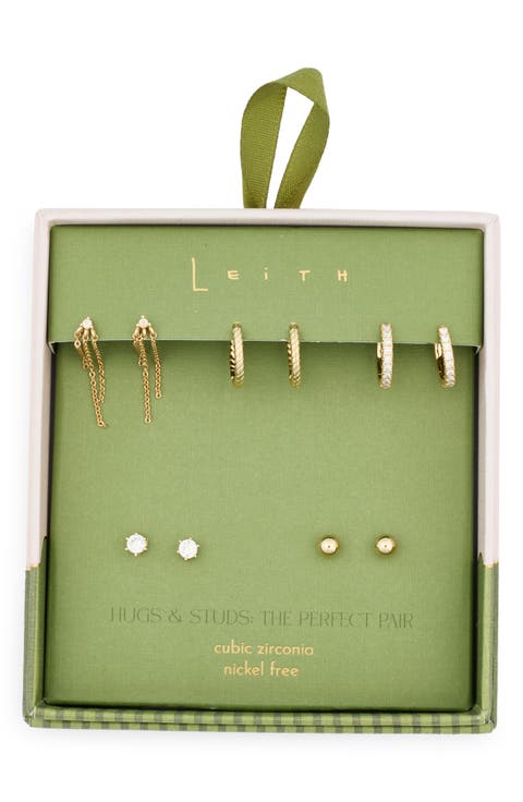 5-Pack Chain Hugs & Studs Earrings Set