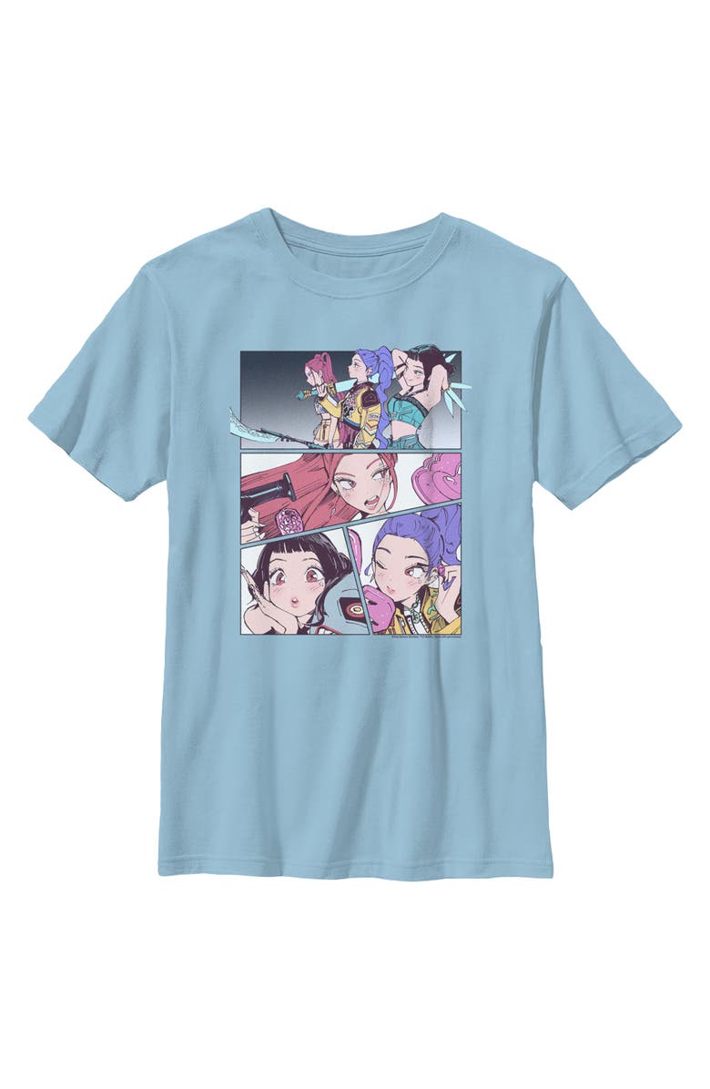 KPop Demon Hunters Boy's KPop Demon Hunters Huntrix Manhwa Panels Graphic T-Shirt, Main, color, Light Blue