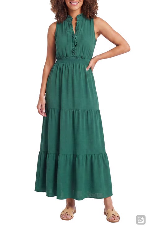 Ruffle Sleeveless Smocked Waist Tiered Maxi Dress
