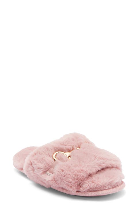 Plush Horsebit Faux Fur Slipper (Women)