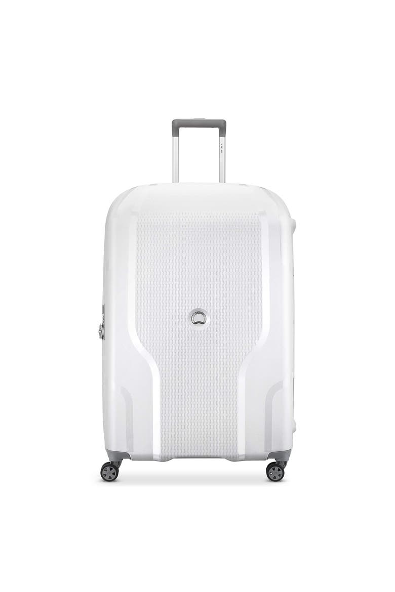 Clavel Hardside Expandable 30" Large Checked Spinner Luggage, Main, color, White