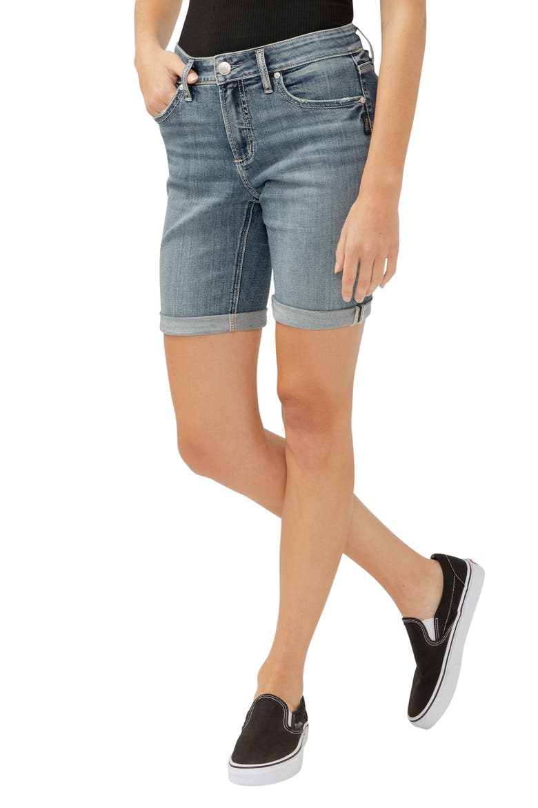 Elyse Curvy Denim Bermuda Shorts, Alternate, color, INDIGO