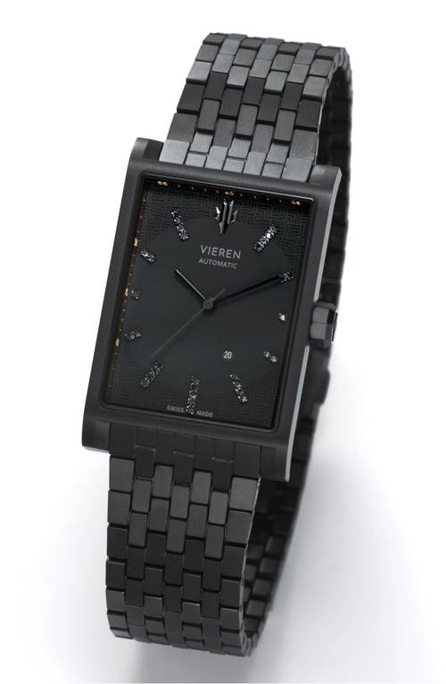 Vieren Black Diamond Swiss Automatic Watch In Black