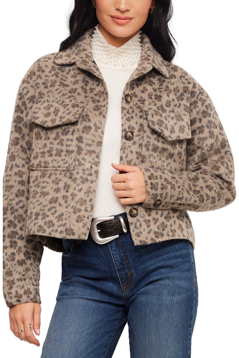 Leopard Print Brushed Faux Fur Shirt Jacket, Main, color, LEOPARD