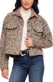 Karen Kane Leopard Print Brushed Faux Fur Shirt Jacket