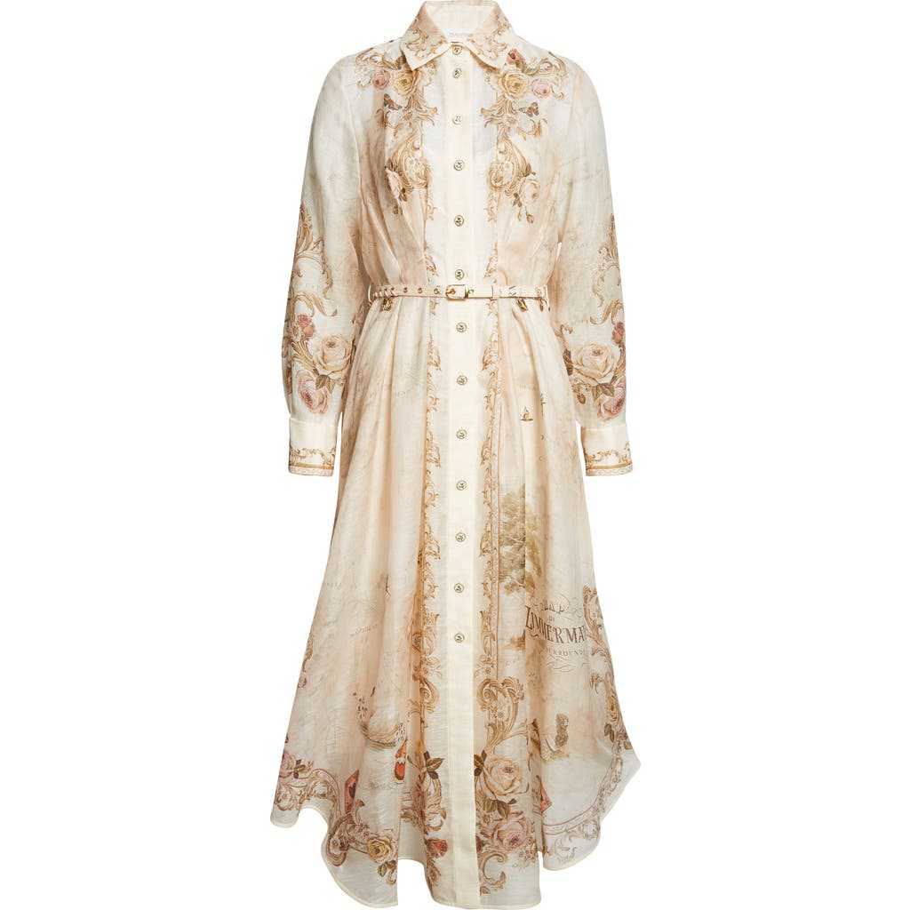 Zimmermann Memento Map Print Long Sleeve Belted Shirtdress In Neutral