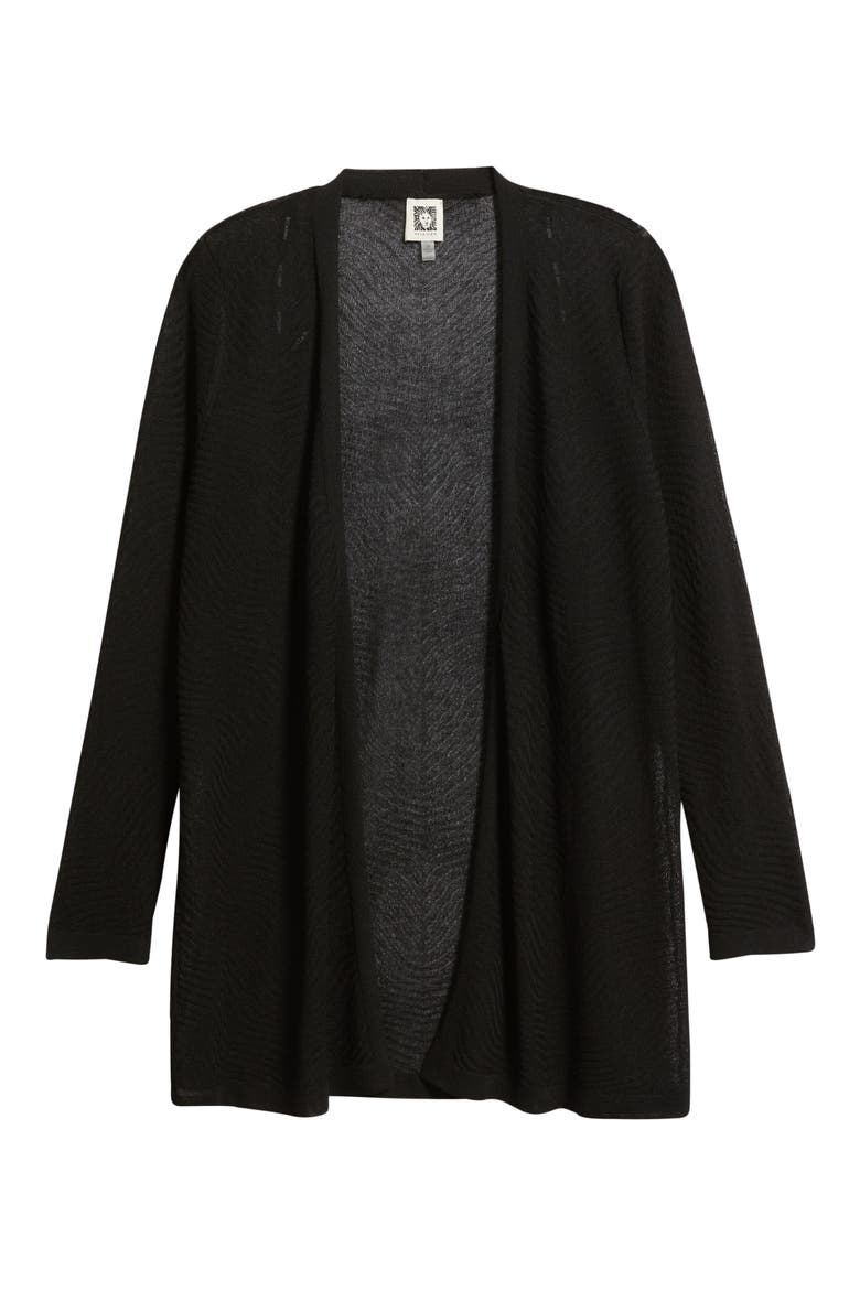 Texture Stitch Sheer Long Cardigan, Alternate, color, ANNE BLACK