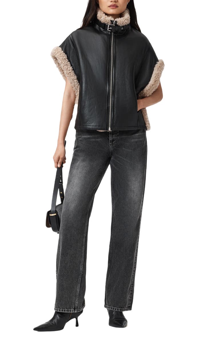 AllSaints Marlin Genuine Shearling Vest, Alternate, color, Black/ Natural