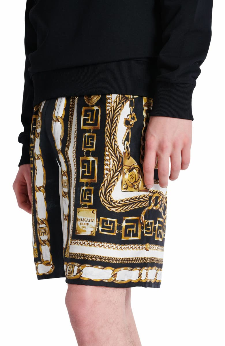 Balmain Slinky Printed Shorts With Foulard Chaînes Pattern, Alternate, color, Multicolor