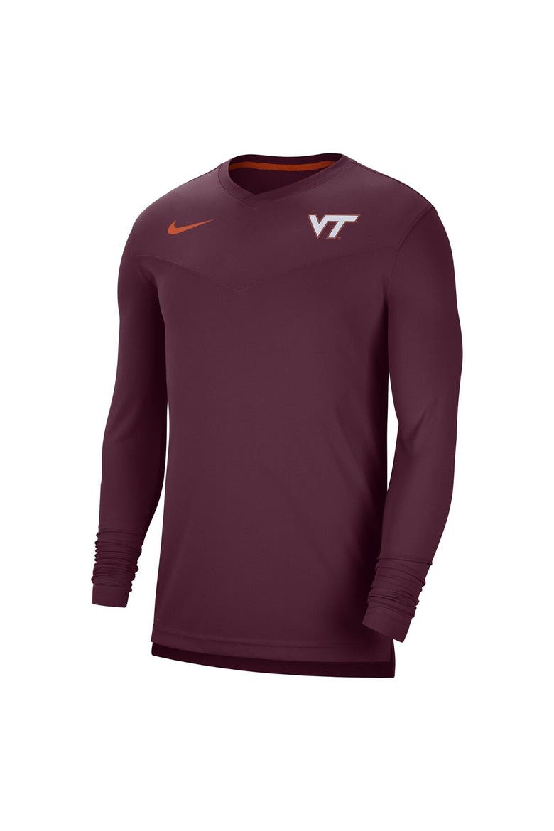 Men's Nike Maroon Virginia Tech Hokies 2022 Coach Performance Long Sleeve V-Neck T-Shirt, Alternate, color, Maroon