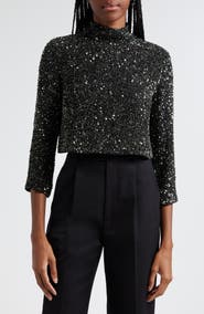 TWP Moonage Dream Sequin Mock Neck Silk Crop Top