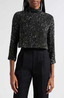 TWP Moonage Dream Sequin Mock Neck Silk Crop Top