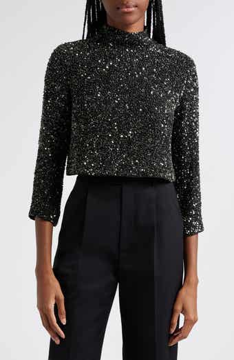 TWP Moonage Dream Sequin Mock Neck Silk Crop Top