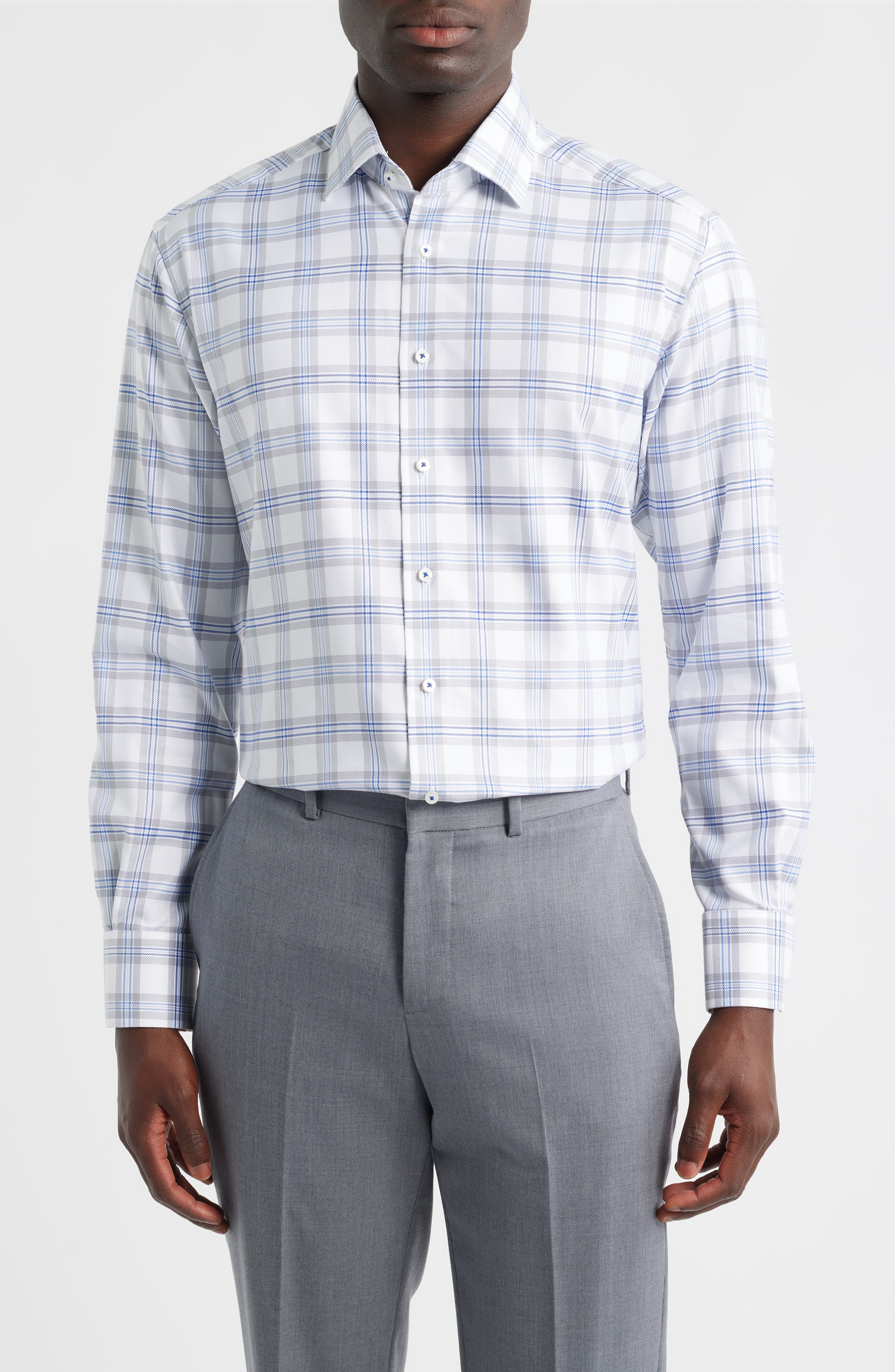 Modern Fit Plaid Non-Iron Cotton Dress Shirt
