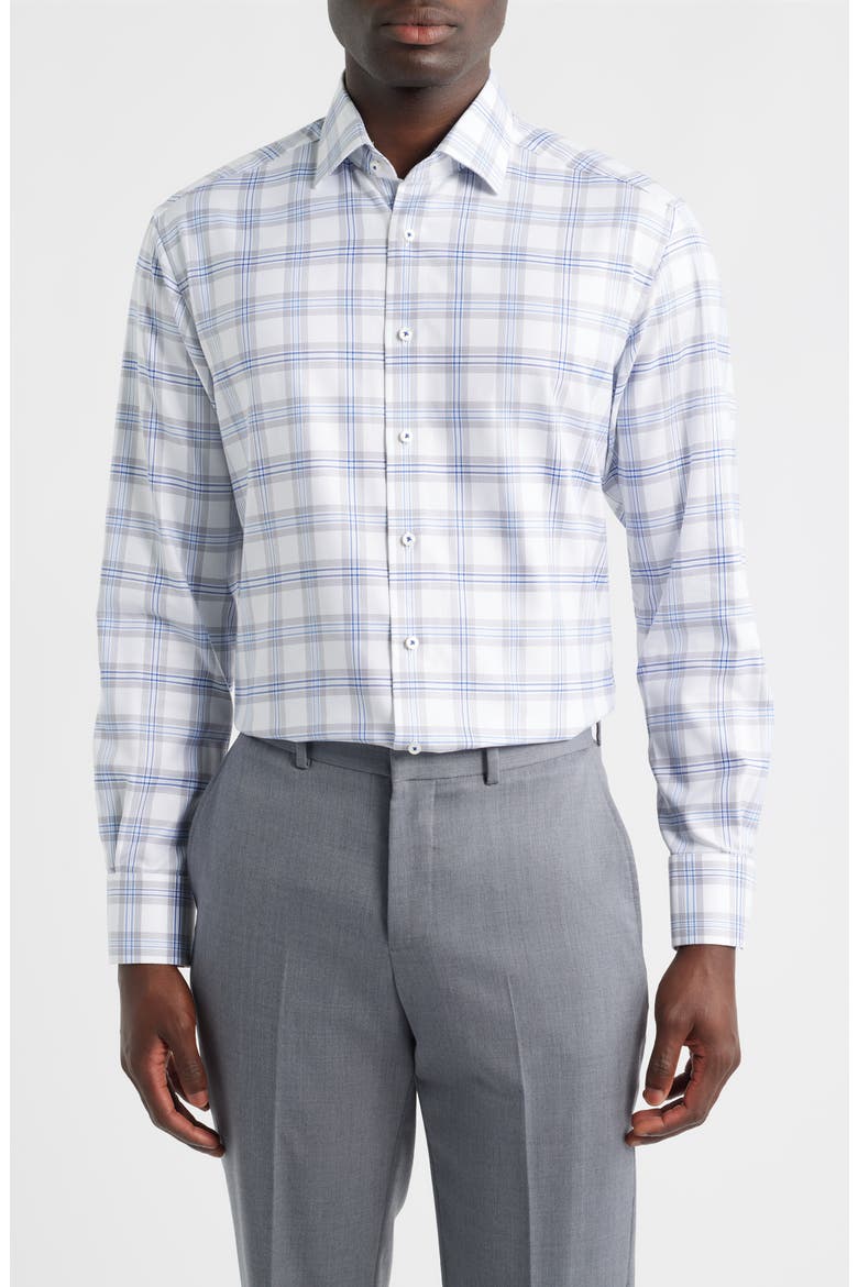 Modern Fit Plaid Non-Iron Cotton Dress Shirt, Main, color, BLUE