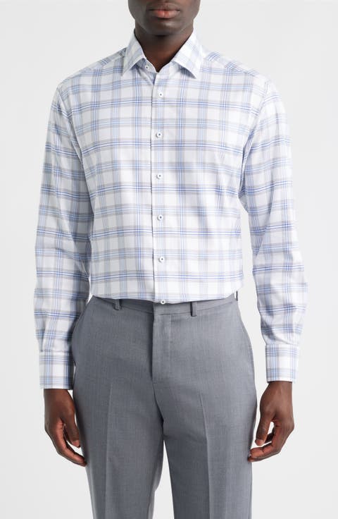 Modern Fit Plaid Non-Iron Cotton Dress Shirt (Regular & Big)